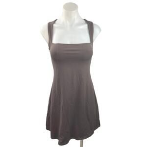 Qinsen Women's Gray Sleeveless Stretch Square Neck A Line Flare Mini Dress Sz 6